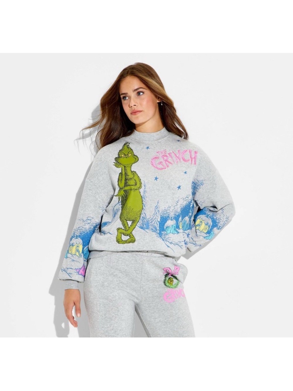 Women’s Gray The Grinch Graphic Crewneck Sweatshirt
